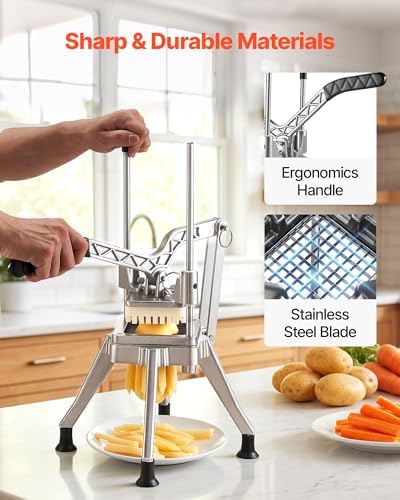 VEVOR French Fry Cutter, 1/4" Blade Commercial Potato Chopper, Lever-Action Vegetable Dicer with Ergonomic Handle, Stainless Steel Potato Slicer for Thin Cut Fries, Onion, Carrots, Bell Pepper - Image 5