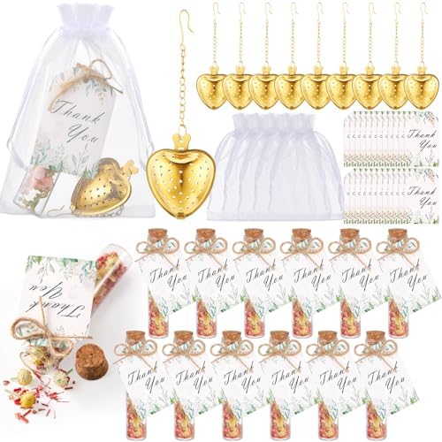25 Sets Bridal Shower Tea Party Favors Bulk for Guests Include Heart Tea Infuser, Glass Jar, Thank You Gift Tag, Drawstring Organza Bag for Wedding Bridal Shower Souvenir Gift Party Supplies by Yiyiring