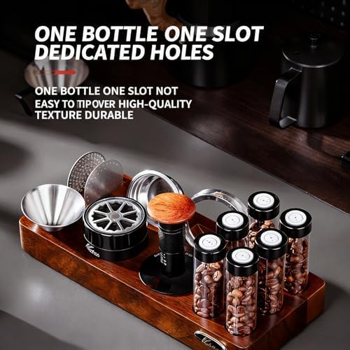 Single Dose Coffee Bean Storage, Wooden Coffee Bean Display Stand, with Funnel and One-Way Exhaust Valve, 6 Glass Tubes, 22-25g Capacity, for Pantry Bar Retail Kitchen - Image 2
