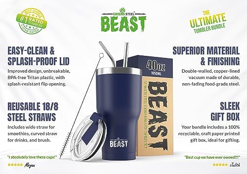 Beast 40 oz Tumbler Stainless Steel Vacuum Insulated Coffee Ice Cup Double Wall Travel Flask (Royal Blue) - Image 2