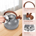GGC 2.7QT/3L Whistling Tea Kettles for Stove Top, Stainless Steel Tea Kettle with for Boiling Water Milik or Coffee, Starry Gray Tea Pots with Wooden Anti Heat Handle - Image 3