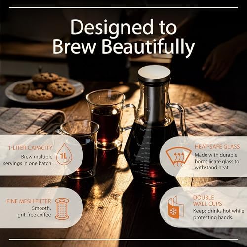 James Bentley 50oz Glass Cold Brew Coffee Maker Set + Easy-Clean Infuser - Image 4