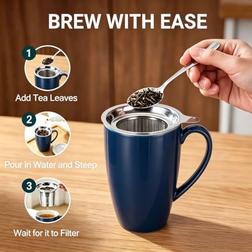 PATIKIL 450 Ml/15 oz Ceramic Tea Infuser Mug with Lid and Stainless Steel Filter | Microwave & Dishwasher Safe Loose Leaf Tea Cup for Office Home Gift, Blue - Image 7