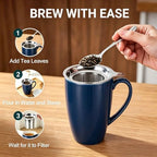 PATIKIL 450 Ml/15 oz Ceramic Tea Infuser Mug with Lid and Stainless Steel Filter | Microwave & Dishwasher Safe Loose Leaf Tea Cup for Office Home Gift, Blue - Image 7