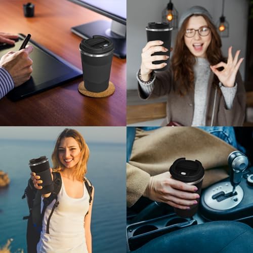 4 Pack Insulated Coffee Mug with Lid 17oz Travel Coffee Tumbler Stainless Steel Reusable Coffee Cups Thermal Coffee Mug for Hot and Iced Cold Drinks, Black - Image 7