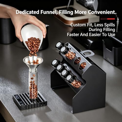 Coffee Bean Storage Rack, 22-25g Single Dose Coffee Bean Sample Tubes, With One-way Exhaust Valve, Funnel, Dual Layer Metal Display Stand, For Home Coffee Tasting & Bean Sample Display - Image 3