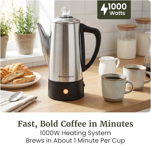 Elite Gourmet 6-Cup Electric Coffee Percolator, 1000W, Fast Brewing - Image 2