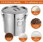 DYNAMI 5.5Gal 304 Stainless Steel Airtight Container with Lid and Locking Clamp,17-38Lbs Metal Bucket Stainless Steel Drum Large Canister for Kitchen,Dog Food/Bird Seed/Coffee Storage Container(21L) - Image 2