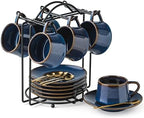 YHOSSEUN Espresso Cups Set of 6, 4 OZ Expresso Shots Cup with Sacuer, Blue by YHOSSEUN