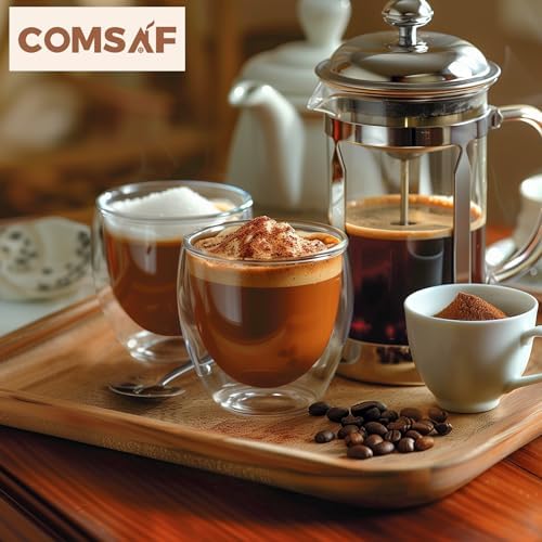 ComSaf 8oz Glass Coffee Mugs Set of 6, Double Walled Insulated Thermal Mugs for Latte Cappuccino Cocoa Milk Cafe Juice Tea, Clear Espresso Cups Set Glassware Gift for Christmas Birthday - Image 6