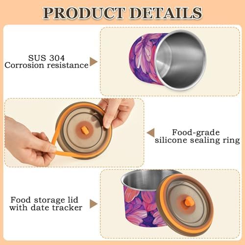 Peru Cantuta Beauty Flowers Designed Food Containers With Lids Stainless Steel Kitchen And Pantry Organization Stackable Push Button Food Storage Canisters - Image 5