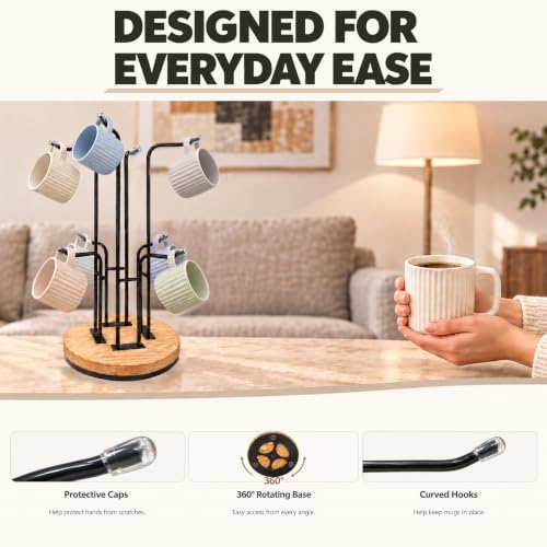 8-Hook 360°Rotating Coffee Cup Holder for Countertop, Mug Tree for Counter - Image 3