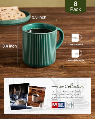 famiware Coffee Mug Set of 8, Star 12 oz Ceramic Mugs Cups Set with Handle - Image 5