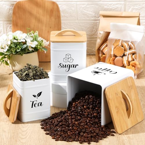 Maxdot 3 Set Coffee Tea Sugar Containers Kitchen Canisters, Cream - Image 4