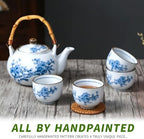 Japanese Tea Set Porcelain Tea Set with Teapot and Tea Cup Set for 4, Blue and White Tea Sets for Adults with Stainless Infuser and Bamboo Tray, Asian Tea Set for Tea Lovers/Women/Men (Plum & Bamboo) - Image 5