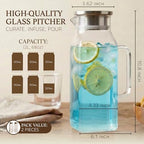 2 Pack Square Glass Pitcher with Lid and Handle, 68 oz 2 Liter Borosilicate - Image 2