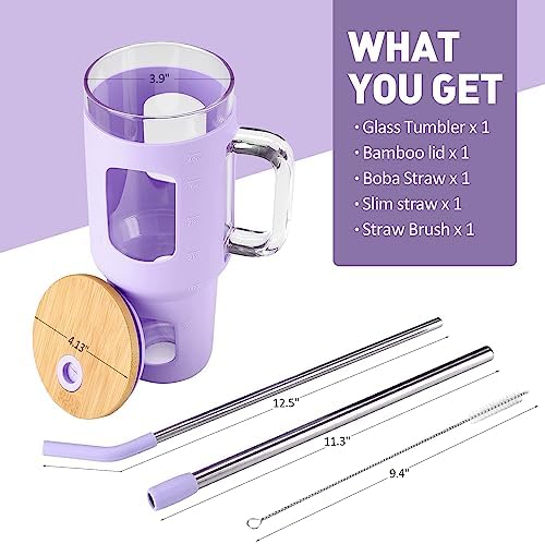 WINSA 46 oz Glass Tumbler with Lid and Straw & 40 oz Glass Tumbler with Lid and Straw Bundle - Image 7