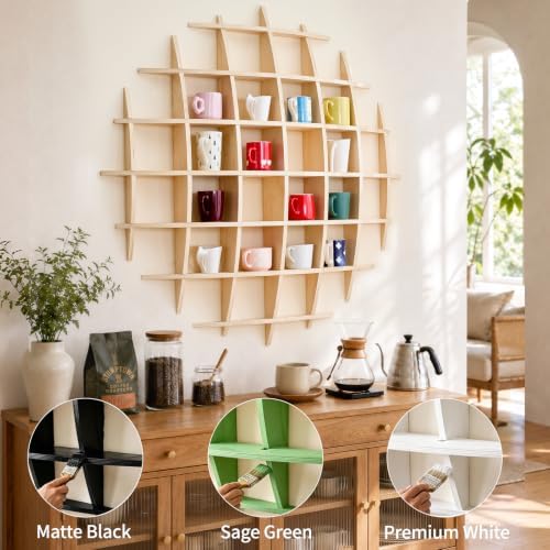 46 x 46 Inch Oversize Wooden Coffee Mug Display Shelf for Wall - Image 3