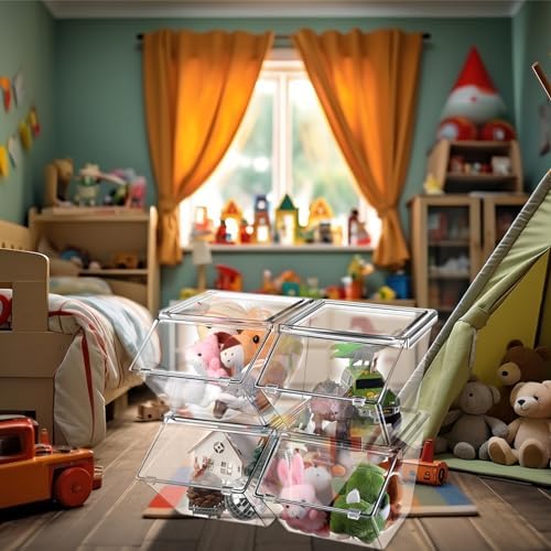 Yerliker 4 Pcs Stackable Storage Bins with Lids Organizer, Clear - Image 6