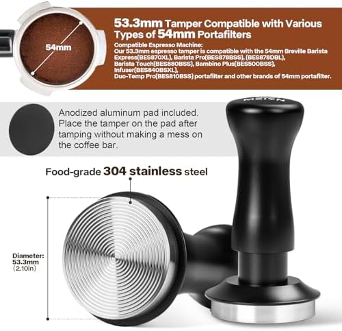 MEION Espresso Tamper 53.3mm Coffee Tamper, Calibrated Dual Spring Loaded Barista Tamper with Stainless Steel Base, Comes with aluminum storage pad (53.3MM, Black) - Image 4