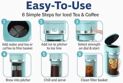 Retro Iced Tea Maker with Infuser, 3QT Glass Pitcher Electric Tea and Coffee Brewer, Adjustable Strength Cold Brew Maker for Iced Coffee, Iced Lattes, Sweet Tea & Fruit Infusions - Image 4