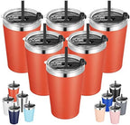VEGOND 12oz Tumbler Stainless Steel Tumbler bulk Vacuum Insulated Double Wall Travel Tumbler with Lid and Straw Reusable Tumbler, Brick Red 6 Pack by VEGOND