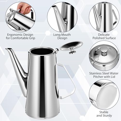 Honeydak 3 Pcs Stainless Steel Pitcher with Lid, 2 Liter Stainless Steel Kettle Metal Cold Water Pitcher Large Capacity Tea Kettle Jug Beverage Dispenser with Handle for Home Restaurant Office(Long) - Image 3