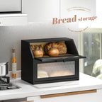 STDDRE Bread Box for Kitchen Countertop Bin Double Layer Bread Box Storage Container Extra Large Capacity Farmhouse with Diamond Pattern Windows (Black, Large) - Image 6