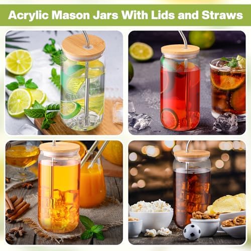 Plastic Mason Jar Cups with Lids and Straws, 16 oz, Clear, 8 Pcs - Image 5