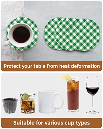 Coasters for Drinks Set of 8, Pastoral Style Deep Green Lattice Ceramic Cup Mat, Absorbent Ceramic Stone Coasters with Cork Base for Coffee, Cups, Wooden Table, Home Decor 4 Inch - Image 7