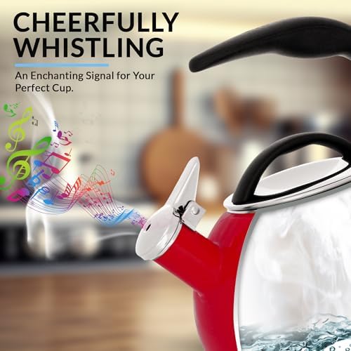 Chantal Anniversary Enamel-on-Steel Whistling Teakettle, 2 quart, Chili Red - Image 5