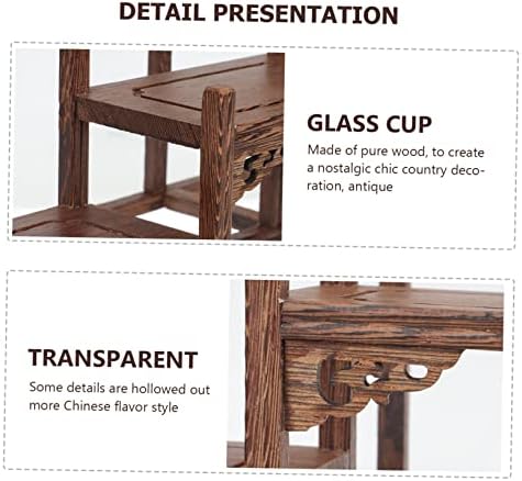 PRETYZOOM Wooden Tea Mug Holder Rack for Coffee and Tea Cups Elegant Display Stand with Chinese Elements for Home Decor Rustic Kitchen Accessory - Image 5