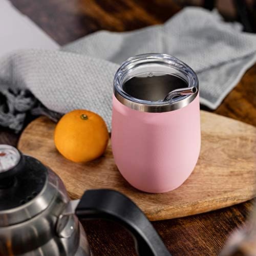 COMOOO Stainless Steel Wine Tumbler Glass Bulk with Lid and Straw 12oz Double Wall Vacuum Insulated Travel Tumbler Cup Stemless for Hot and Cold Drinks, Coffee, Wine, Cocktails, Pink, 8 Pack - Image 5
