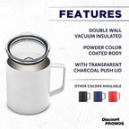 DISCOUNT PROMOS Kenai Powder Coated Travel Mugs 13.5 oz. Set of 6, Bulk Pack - Double Wall, Perfect for Coffee, Hot Cocoa, Other Hot & Cold Beverages - White - Image 2