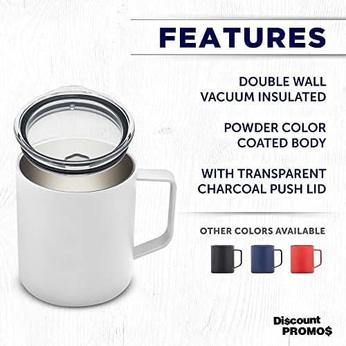 DISCOUNT PROMOS Kenai Powder Coated Travel Mugs 13.5 oz. Set of 6, Bulk Pack - Double Wall, Perfect for Coffee, Hot Cocoa, Other Hot & Cold Beverages - White - Image 2