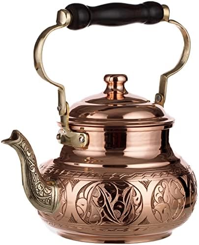 DEMMEX Handmade Engraved 1mm Thick Solid Uncoated Copper Tea Pot Kettle Stovetop Teapot, 1.6-Quart by DEMMEX