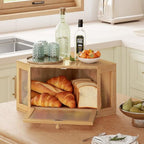 WOWLIVE Corner Bread Box, Bamboo Bread Storage with Acrylic Wavy Door - Image 7