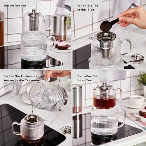 KARACA Kelly Midi Borosilicate Glass Teapot Set with Infuser, 2L Tea Kettle & 1L Teapot with Stainless Steel Strainer, Turkish Tea Maker for Loose Leaf and Herbal Tea, Dishwasher Safe - Image 4