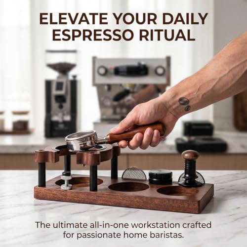 Espresso Tamping Station - Adjustable Portafilter Holder & Tamper Stand, Premium Wooden Coffee Organizer with Silicone Protection, Professional Barista Accessories for Home Cafe - Image 7
