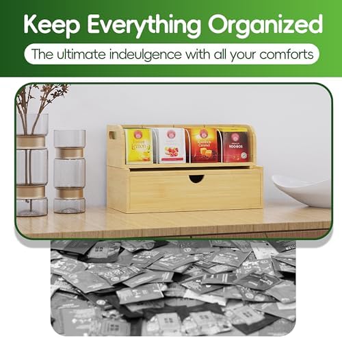 Bamboo Tea Organizer – Stackable Collection (1Tier w/Drawer） - Image 6