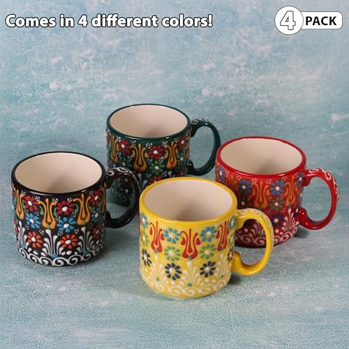 Handmade Espresso Cups, 12 oz Colorful Cups for Coffee Lovers, Coffee Cup Set of 4, Microwave & Dishwasher Safe Mug, Ceramic Coffee Cup with Holder - Image 3