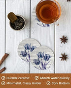 Coasters for Drinks Set of 8 with Holder Abstract Transparent Blue Flower Tulip Wood Grain Ceramic Cup Mat Absorbent Ceramic Stone Coasters with Cork Base for Coffee Cups Wooden Table Home Decor 4in - Image 4