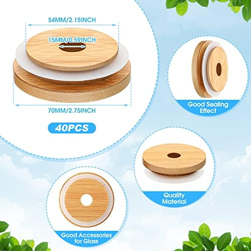 Cunhill 40 Pieces 70mm Bamboo Jar Lids Bulk with Straw Hole for Glass Cups - Image 5