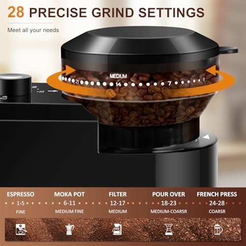 Electric Burr Coffee Grinder,Adjustable coffee grinder with 28 Precise Grind Setting for French Press, Drip Coffee and Espresso,12 Cups, Black - Image 2