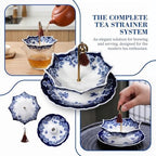 Ceramic Tea Strainer for Loose Leaf Tea, Umbrella Shape Porcelain Tea Filter with Drip Base, Reusable Fine Mesh Tea Infuser for Mug Cup and Teapot (Blue) - Image 7