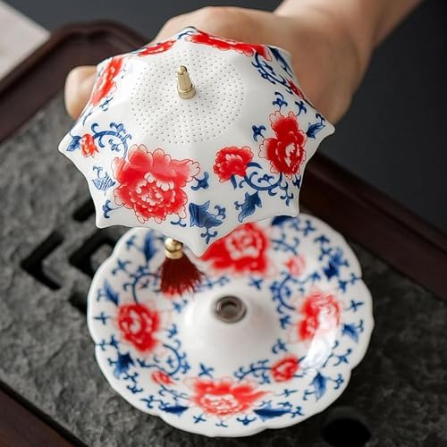 Porcelain Ceramic Tea Strainer, Umbrella Shape Chinese Blue and White Loose Leaf Filter with Rotating Design, Fine Mesh Tea Infuser for Kung Fu Tea, Coffee, Brewing (B) - Image 2