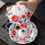 Porcelain Ceramic Tea Strainer, Umbrella Shape Chinese Blue and White Loose Leaf Filter with Rotating Design, Fine Mesh Tea Infuser for Kung Fu Tea, Coffee, Brewing (B) - Image 2