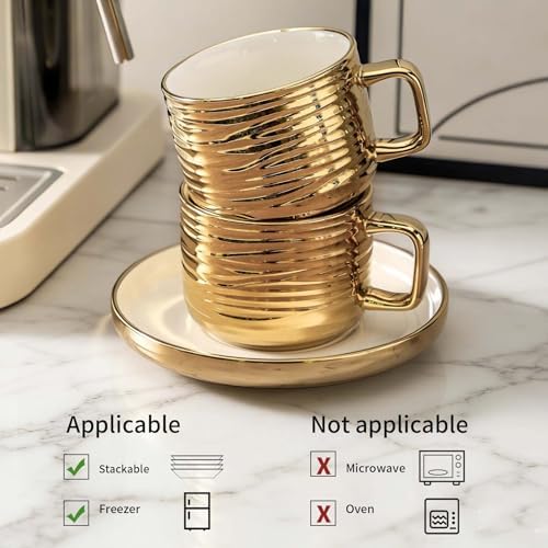 LETAOTAO Cappuccino Cups with Saucers, Ceramic Coffee Cup Set of 4, 8.5oz - Image 3