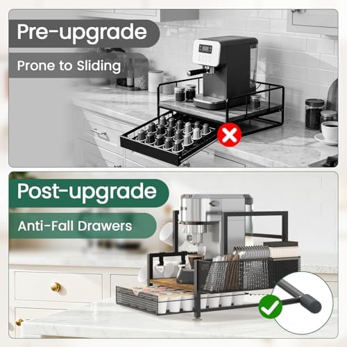 EsLuker.ly Coffee Bar Station Organizer with K Cup Drawer, 7 Mug Hooks - Image 2