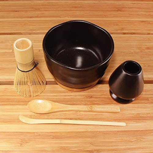 BambooMN Matcha Whisk Starter Set - Chawan Matcha Bowl, Tea Whisk, Chashaku, Spoon, Matcha Holder, and Bamboo Coaster for Traditional Japanese Tea Ceremony - Image 4